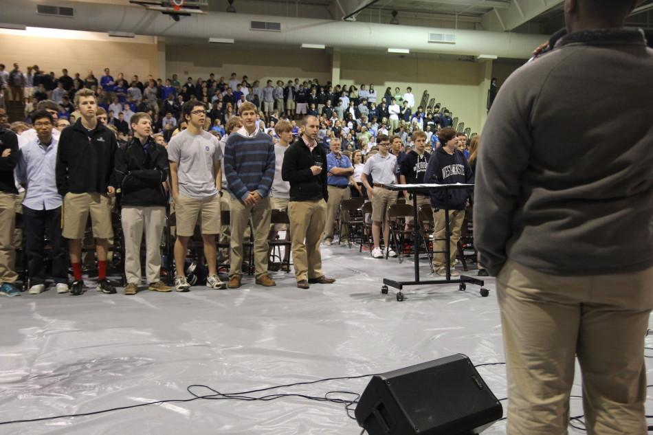 Students worship during chapel.