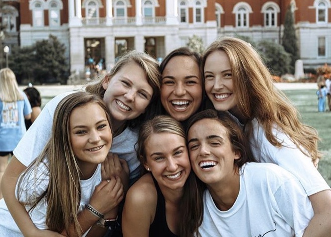 Kyrstin Pritchett (upper middle) with members of her sorority. 