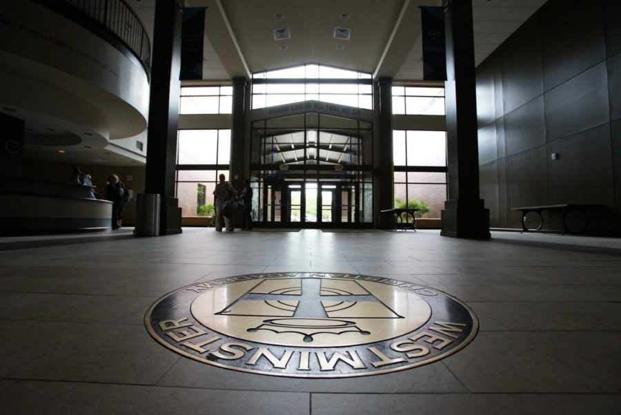 The first sight that the students saw when they walked into Westminster  was the dark Grand Entry. 