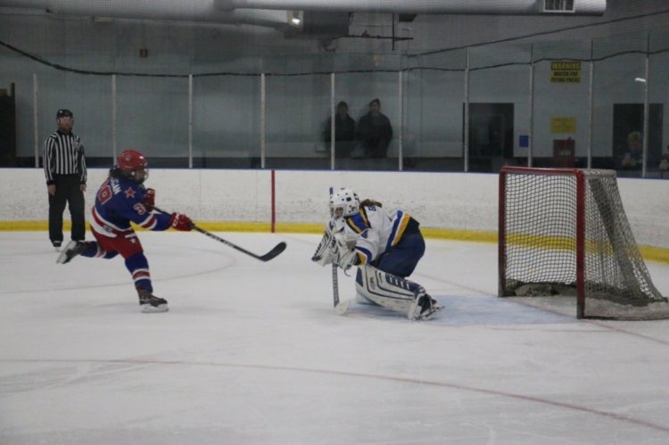 Emily Griege, who plays on an all-girls AAA Blues select team, is the only female hockey player at Westminster.