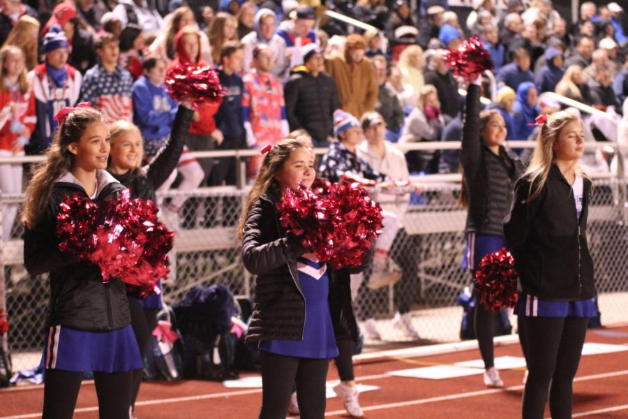 Westminster+cheerleaders+and+fans+cheer+on+their+team+in+a+game+against+St.+Charles+West+on+Oct.+25%2C+2019.