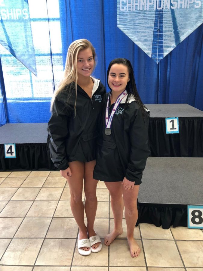 Kyleigh Peer and Margo OMeara pose for a picture after their state meet.