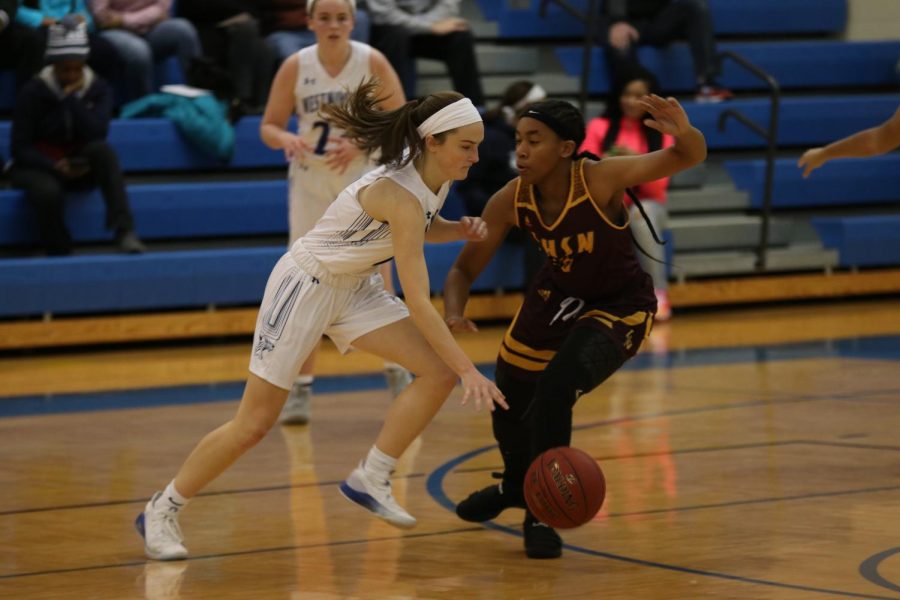 Brooke Highmark handles the ball in Friday nights game against Lutheran North.