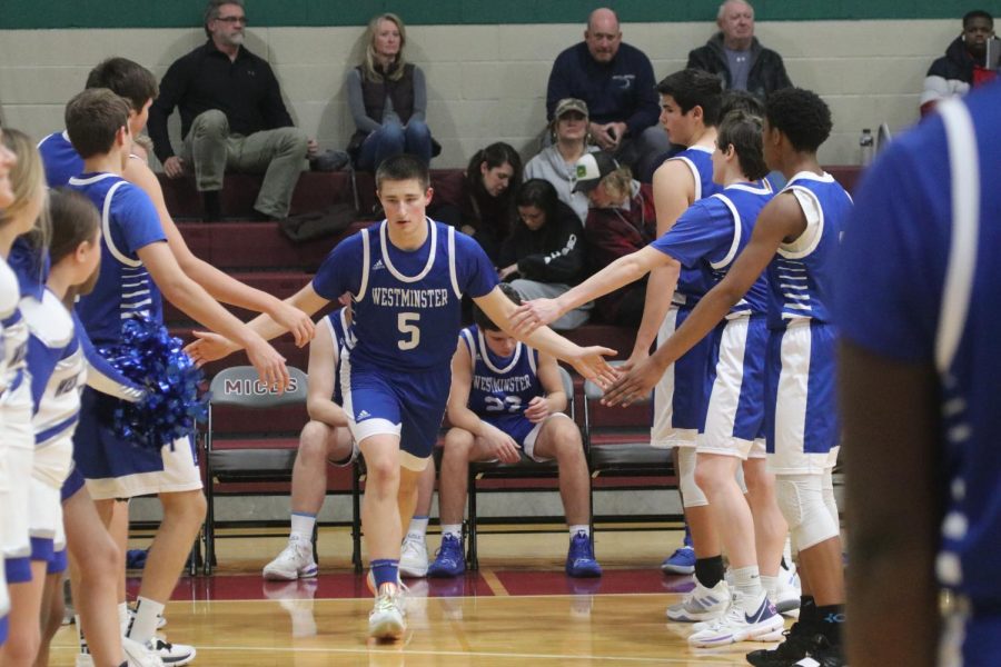 Senior Matt George gets introduced in the semifinal game of the MICDS Preseason Tournament.