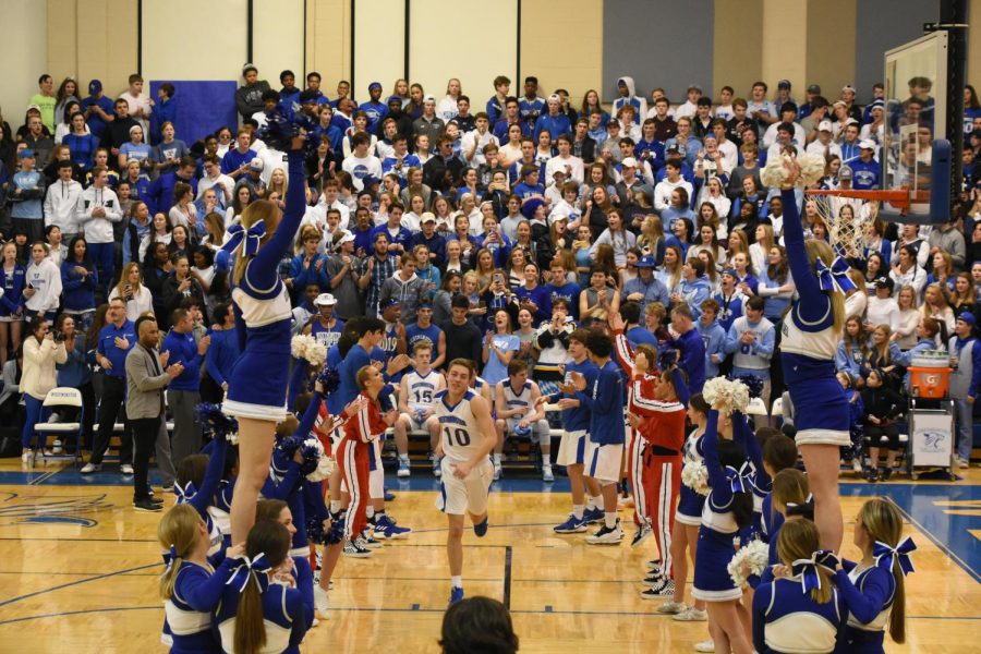 Former basketball player Luke Linam takes the floor before last year's Spirit Night game.