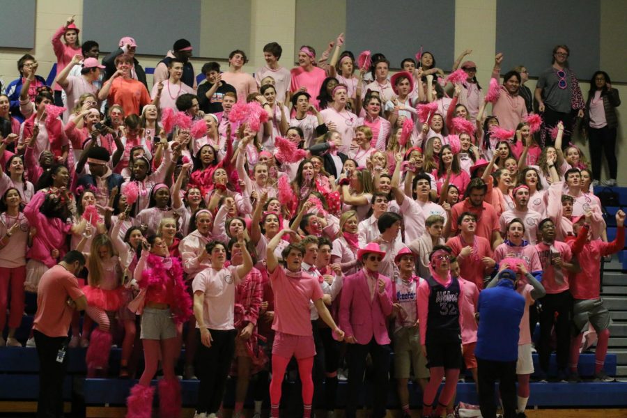 The Class of 2020 makes noise during last years assembly on class color day.