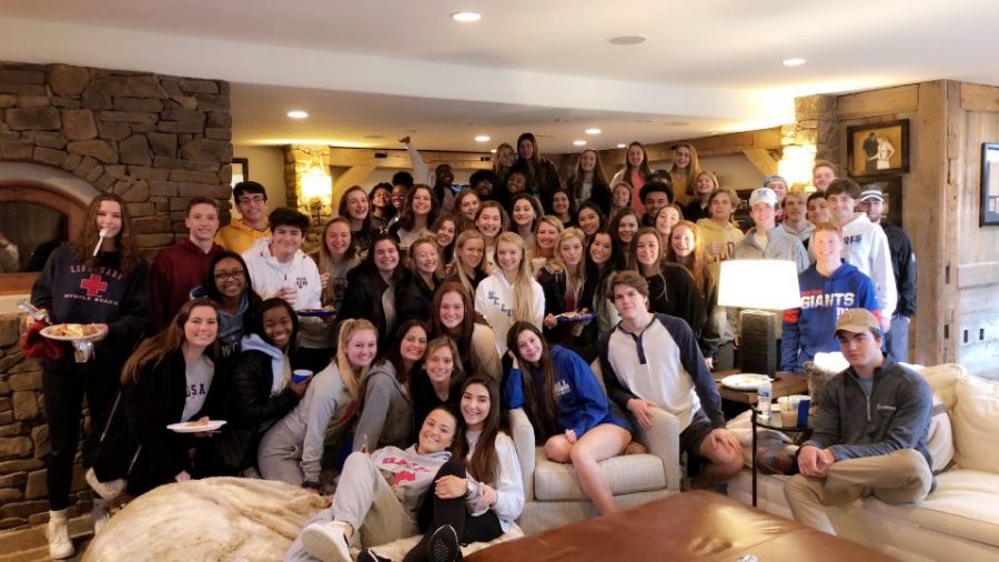 The senior class gathered at Kyleigh Ford's house for breakfast on Senior Skip Day.