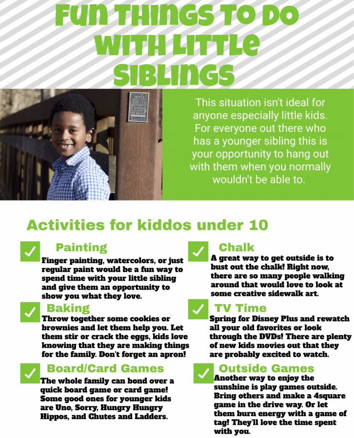 Here are some fun activities to do with your younger siblings during quarantine.