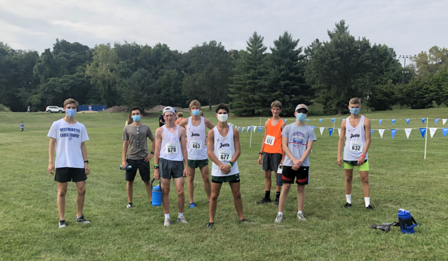 A few members of the boys Cross Country Team pose for a photo after the Gateway Cross Country Challenge.