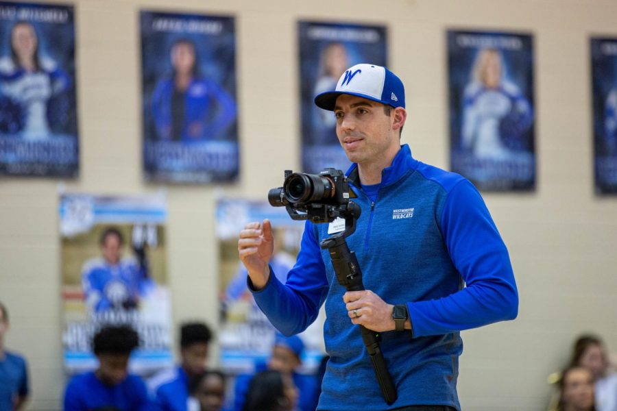 Mike Rohlfing videos Spirit Week rally.