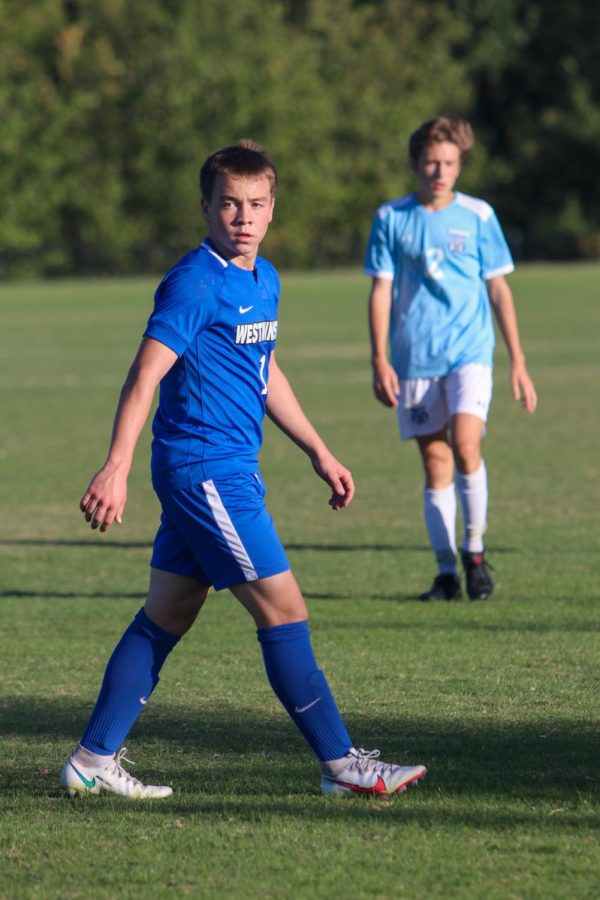 Collison walks down the field in the game against St. Dominic.