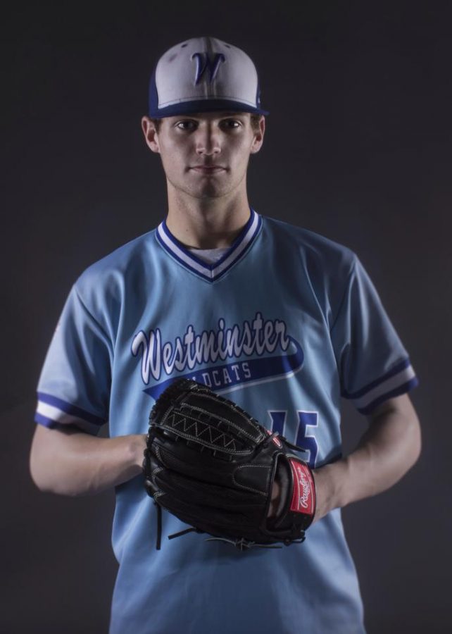 Matheny+poses+in+his+Westminster+baseball+uniform.