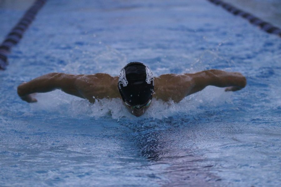 Jack Villa, senior, practices his butterfly stroke in practice.