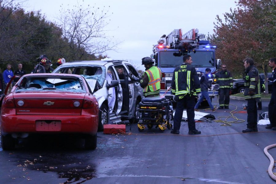 The west county fire department and police department set up a fake car crash to showcase, why distracted driving is so dangerous. 