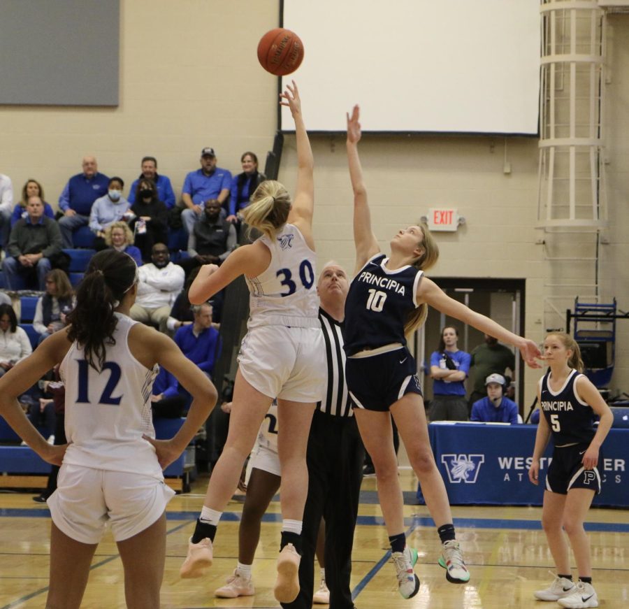 Carlie Vick, senior, wins the tip against Principia.