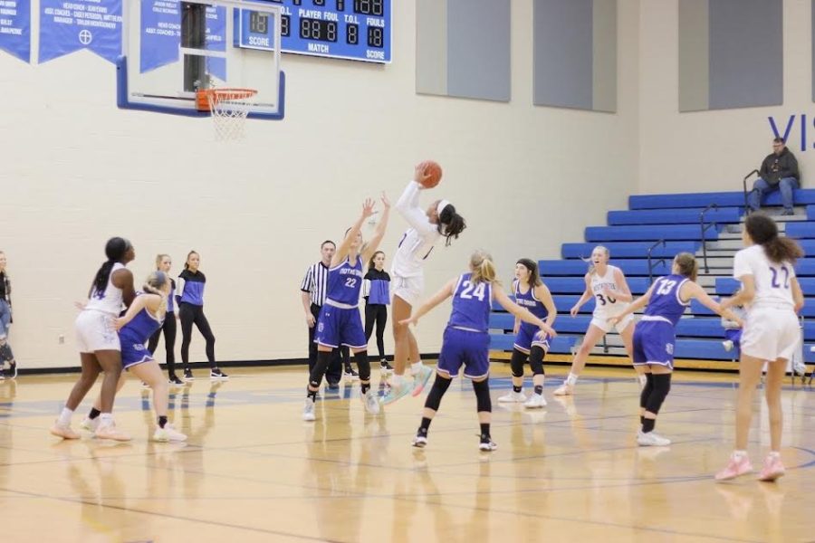 Coleman shoots a fade away against Notre Dame. 