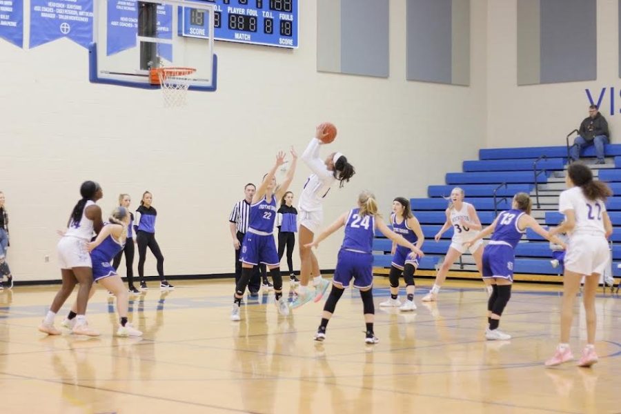 Coleman shoots a fade away against Notre Dame. 