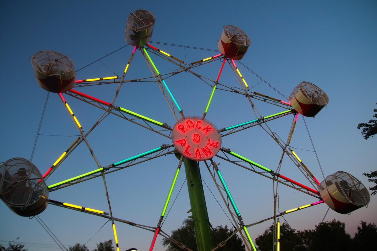 The Ferris wheel ride at sunset.