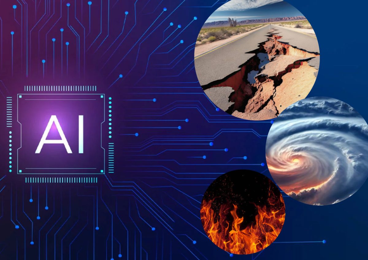 Image of AI network surrounding natural disasters such as, earthquakes, hurricanes, and fires. 