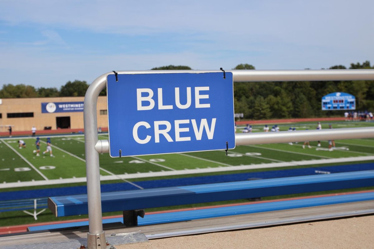 Blue Crew's designated bleacher section for football games.