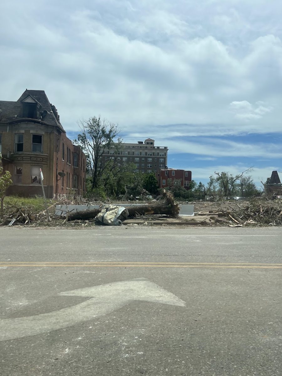 The tornado that hit the Saint Louis area on May 16th 2025 devastated this street leaving buildings in ruins.