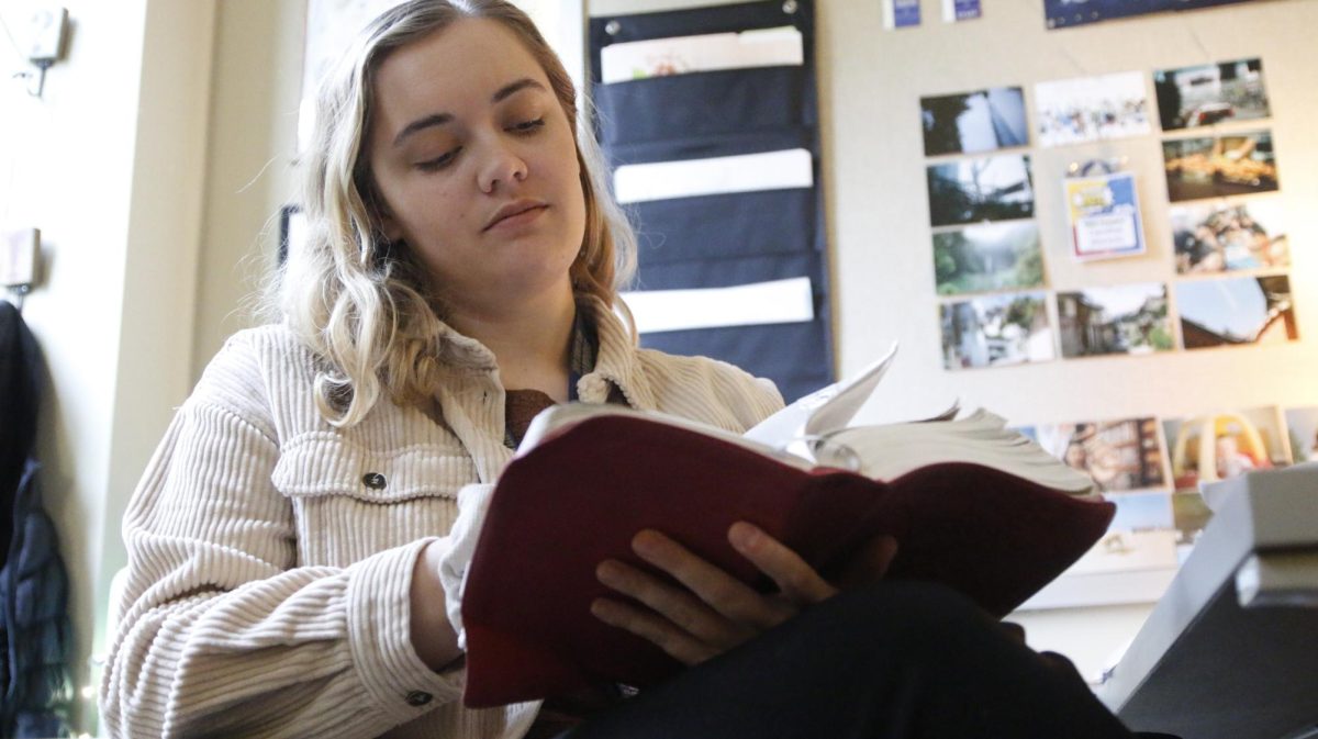 Westminster English Teacher, Mrs. Hinrichs, reads a passage from The Bible