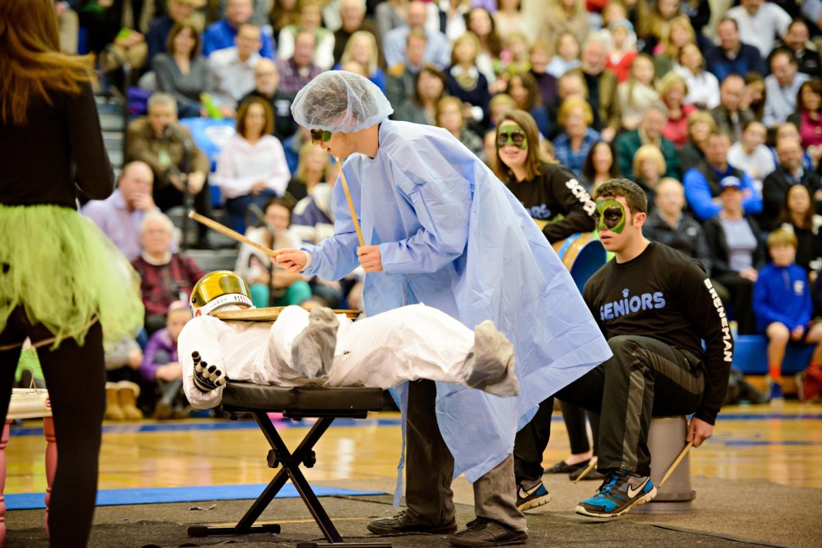 Blue Man Stomp performed by the Class of 2015, resembling an operating room. [2015]