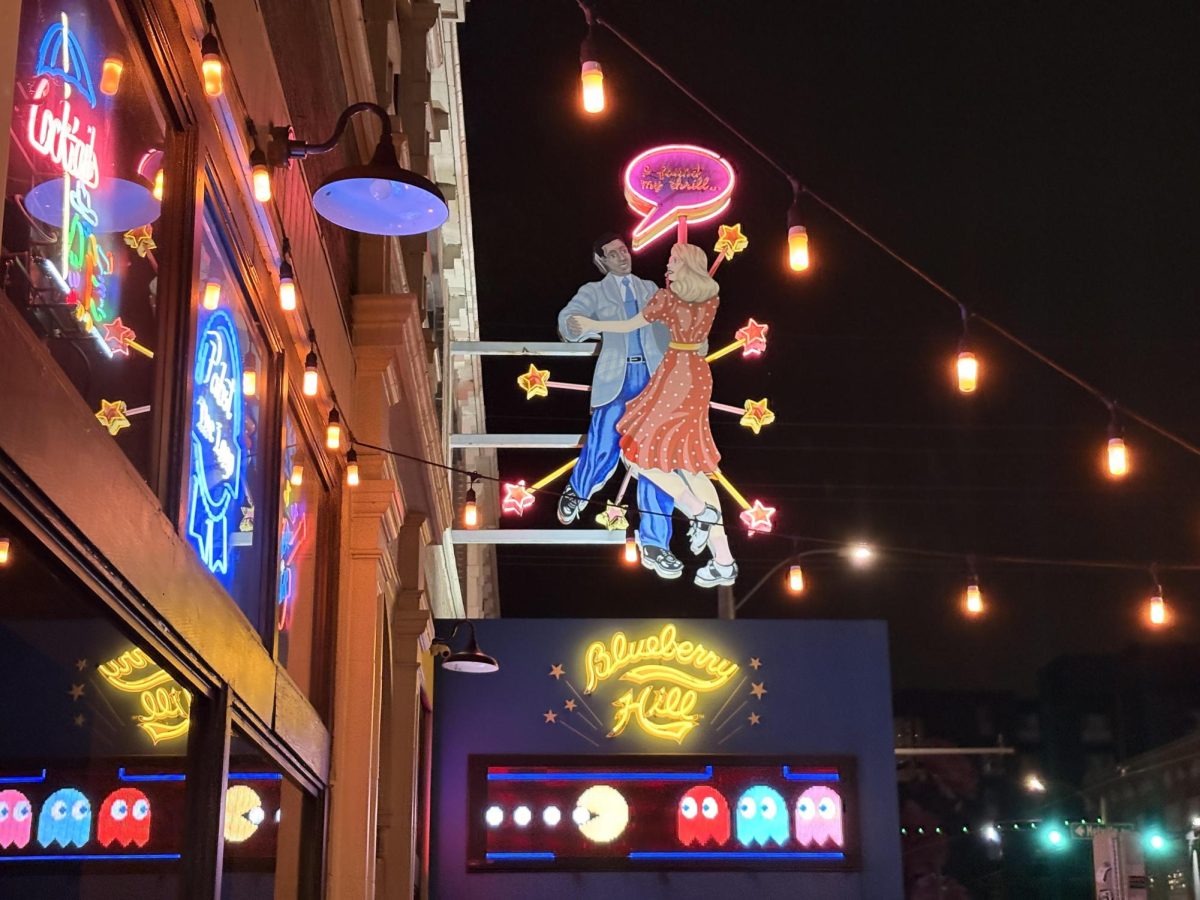 
The iconic and beloved St. Louis cornerstone Blueberry Hill, nearly every surface emanating light of different shapes and colors, reflecting the restaurant’s playful, busy, and outlandish atmosphere.