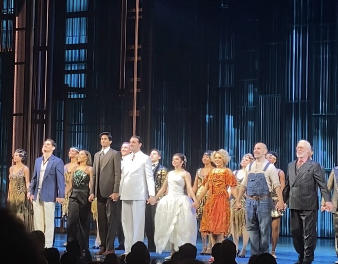 The cast of The Great Gatsby bowing at the curtain call of their performance. 